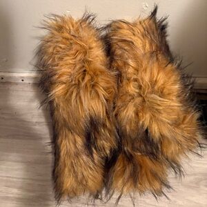 Faux Fur Ankle Boots in Brown and Black